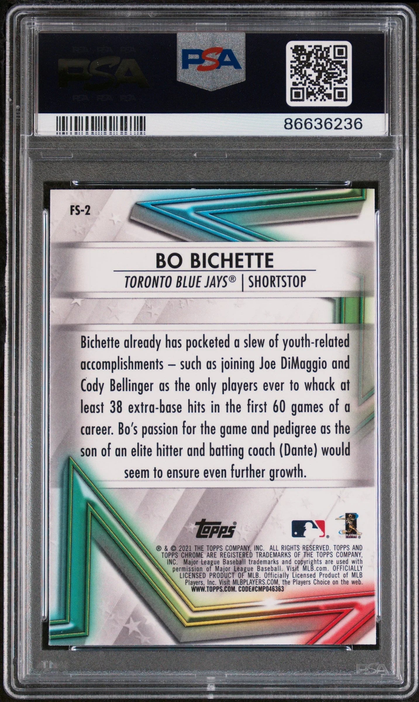 2021 TOPPS CHROME FUTURE STARS BO BICHETTE #FS2 - PSA 10
