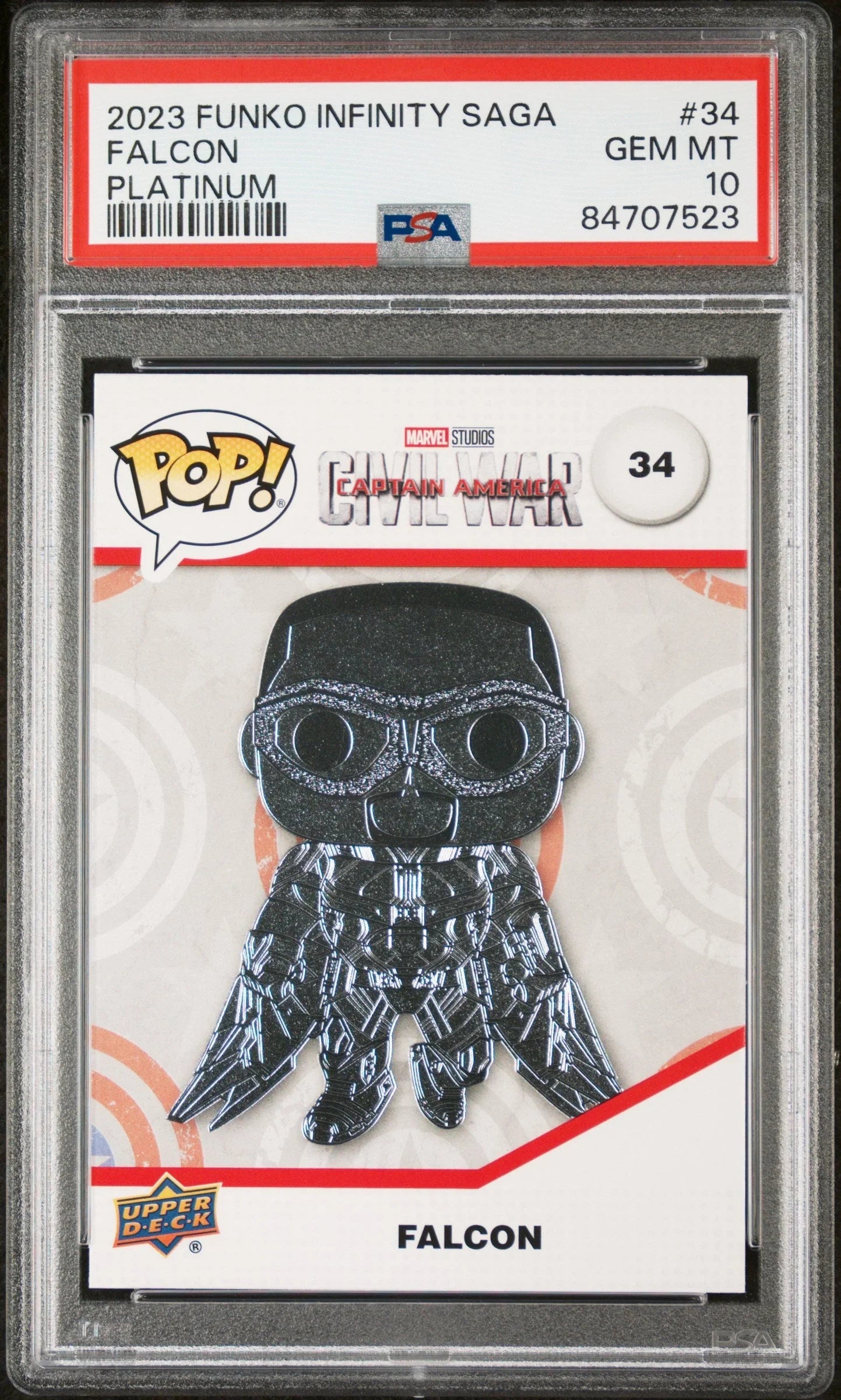 2023 UPPER DECK FUNKO POP MARVEL FALCON PLATINUM #34 PSA 10