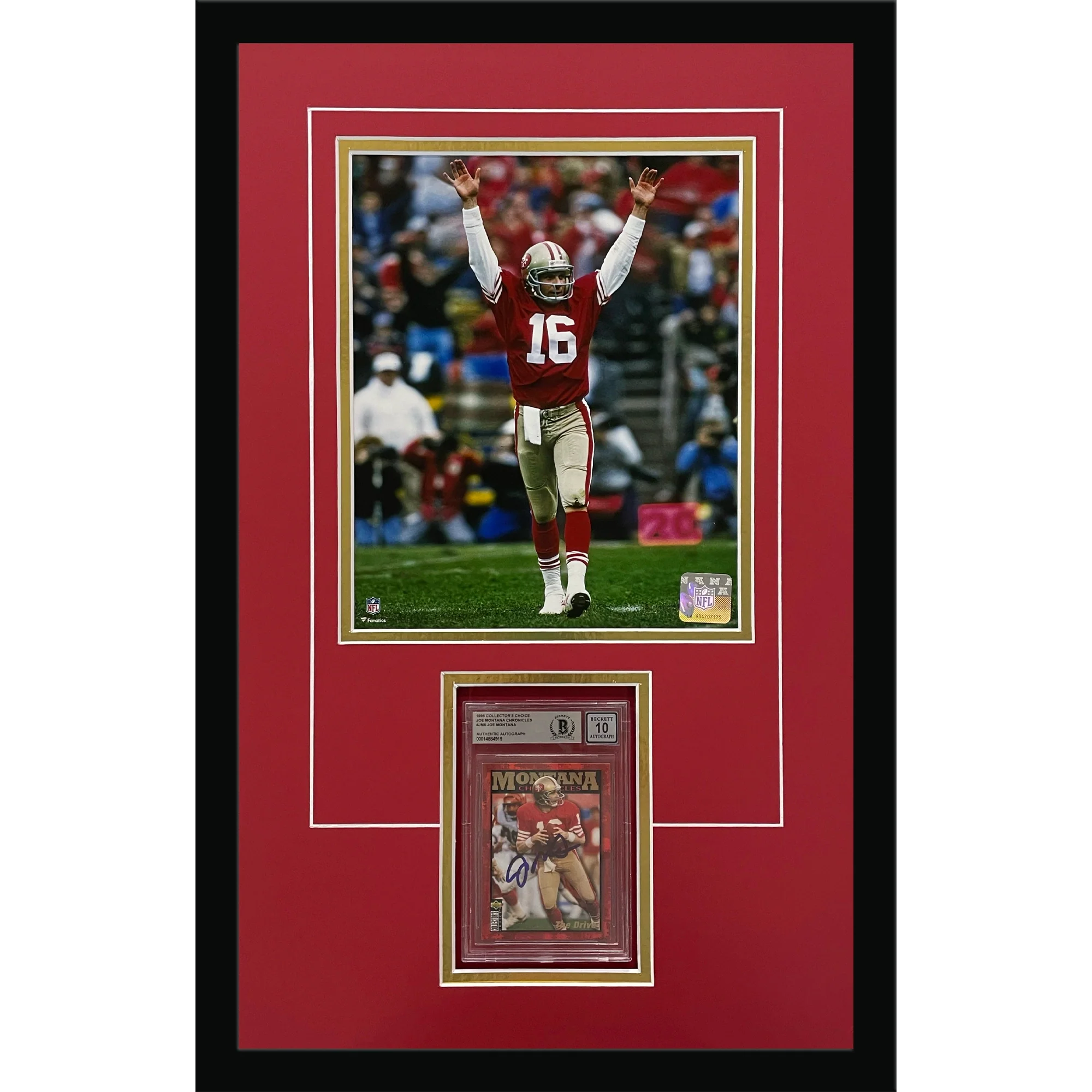 Joe Montana Autographed Football Card Deluxe Framed with San Francisco 49ers 8x10 Photo - Beckett