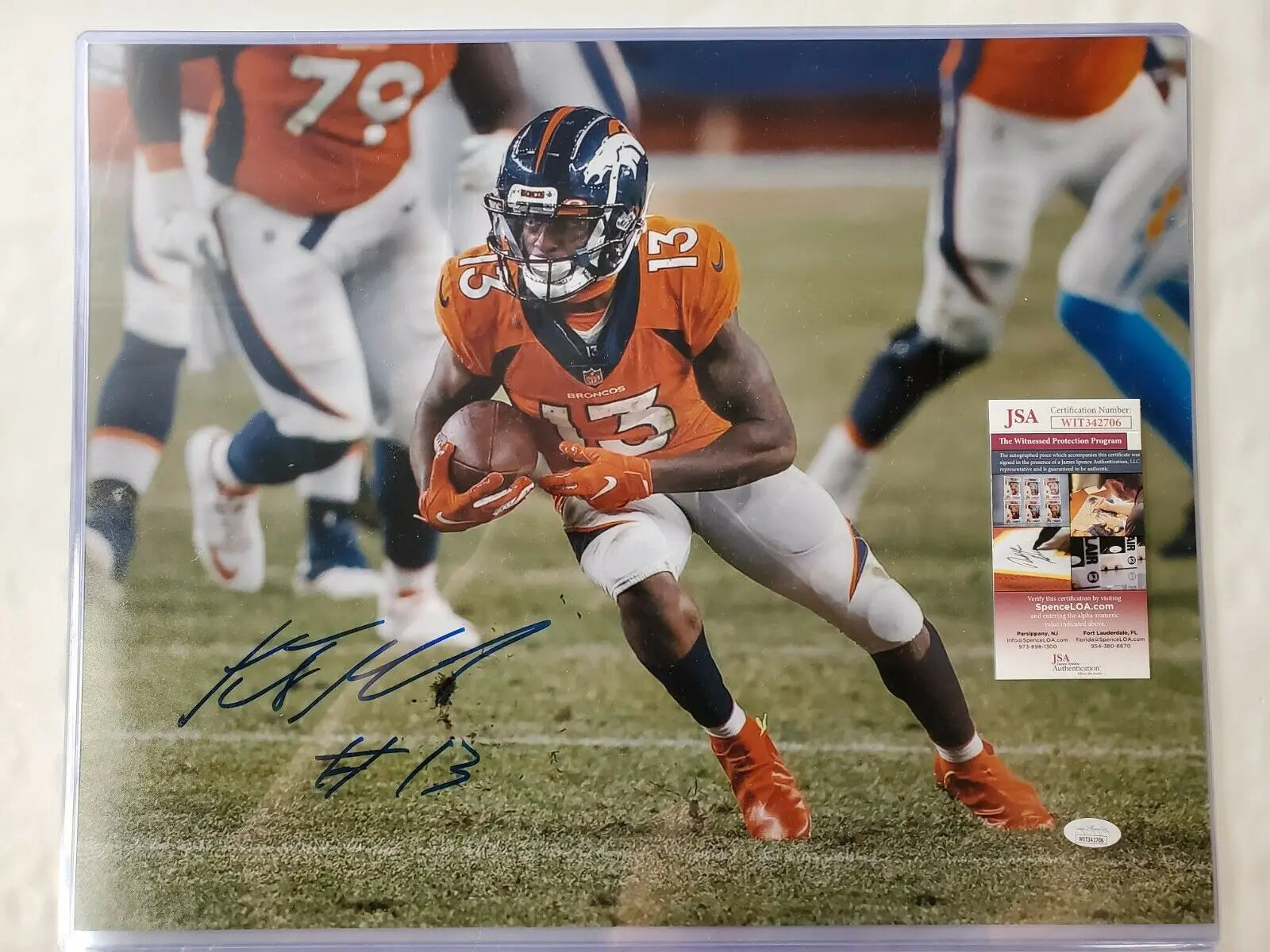 KJ HAMLER AUTOGRAPHED SIGNED DENVER BRONCOS 16x20 PHOTO JSA COA