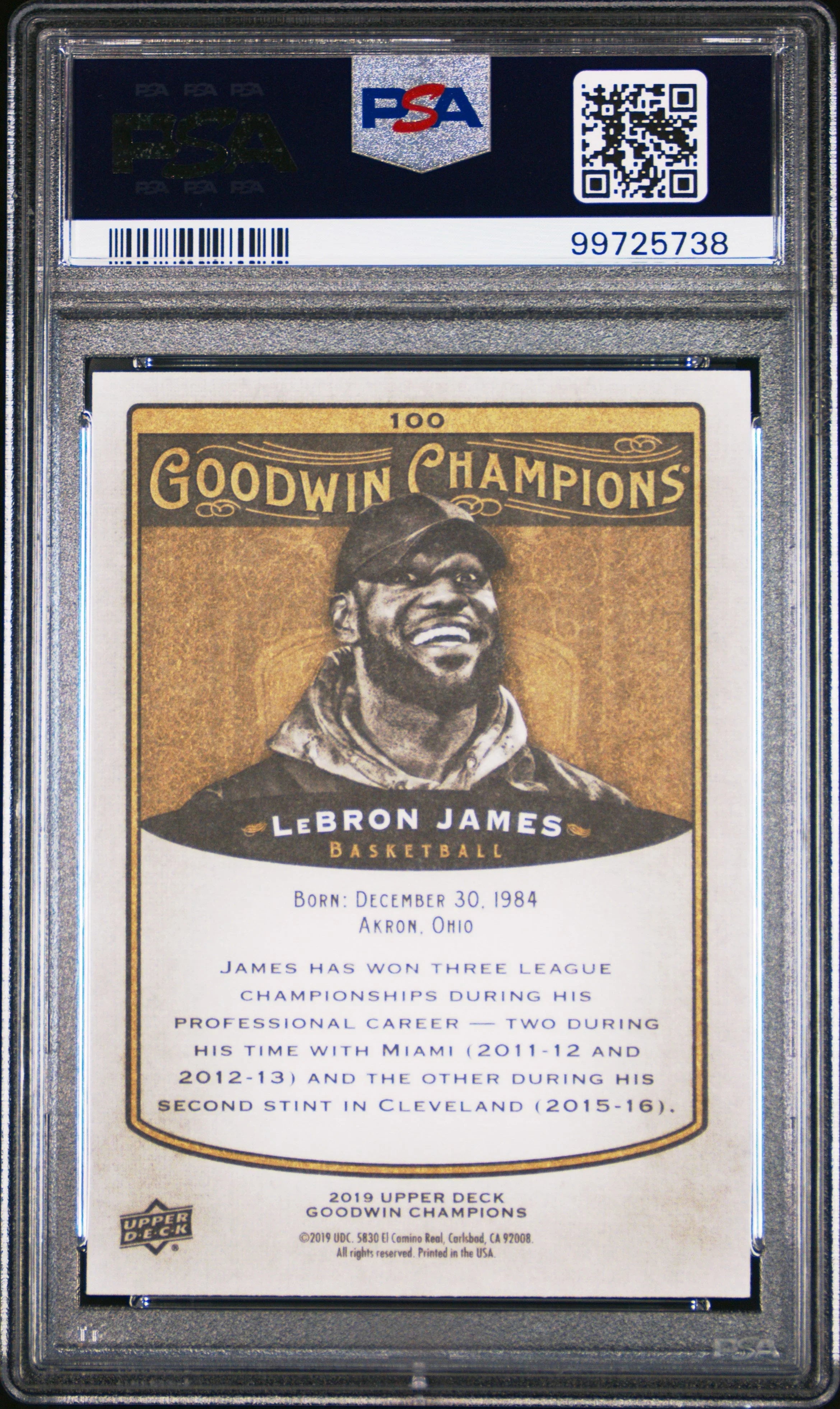 2019 UPPER DECK GOODWIN CHAMPIONS LeBRON JAMES #100 - PSA 10