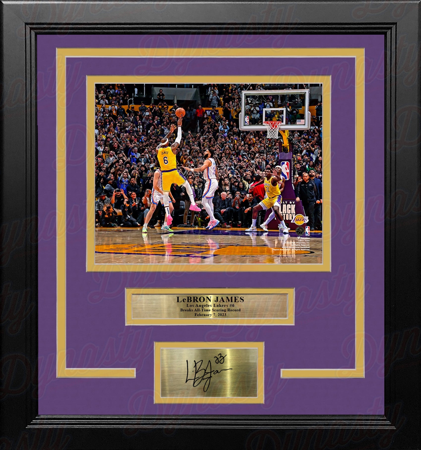 LeBron James Breaks the All-Time Scoring Record LA Lakers 8x10 Framed Photo with Engraved Autograph