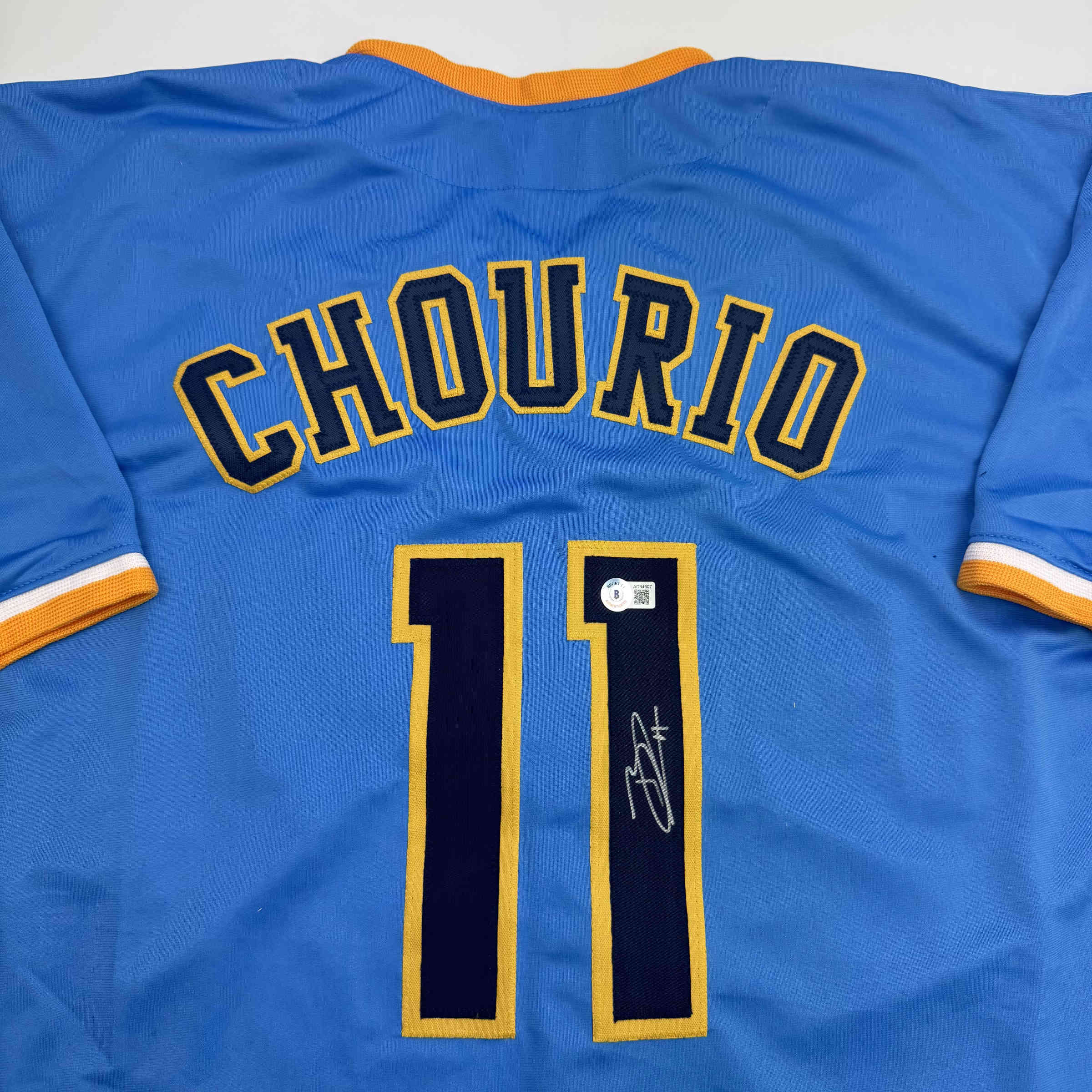 Autographed/Signed Jackson Chourio Milwaukee Blue Baseball Jersey Beckett BAS COA