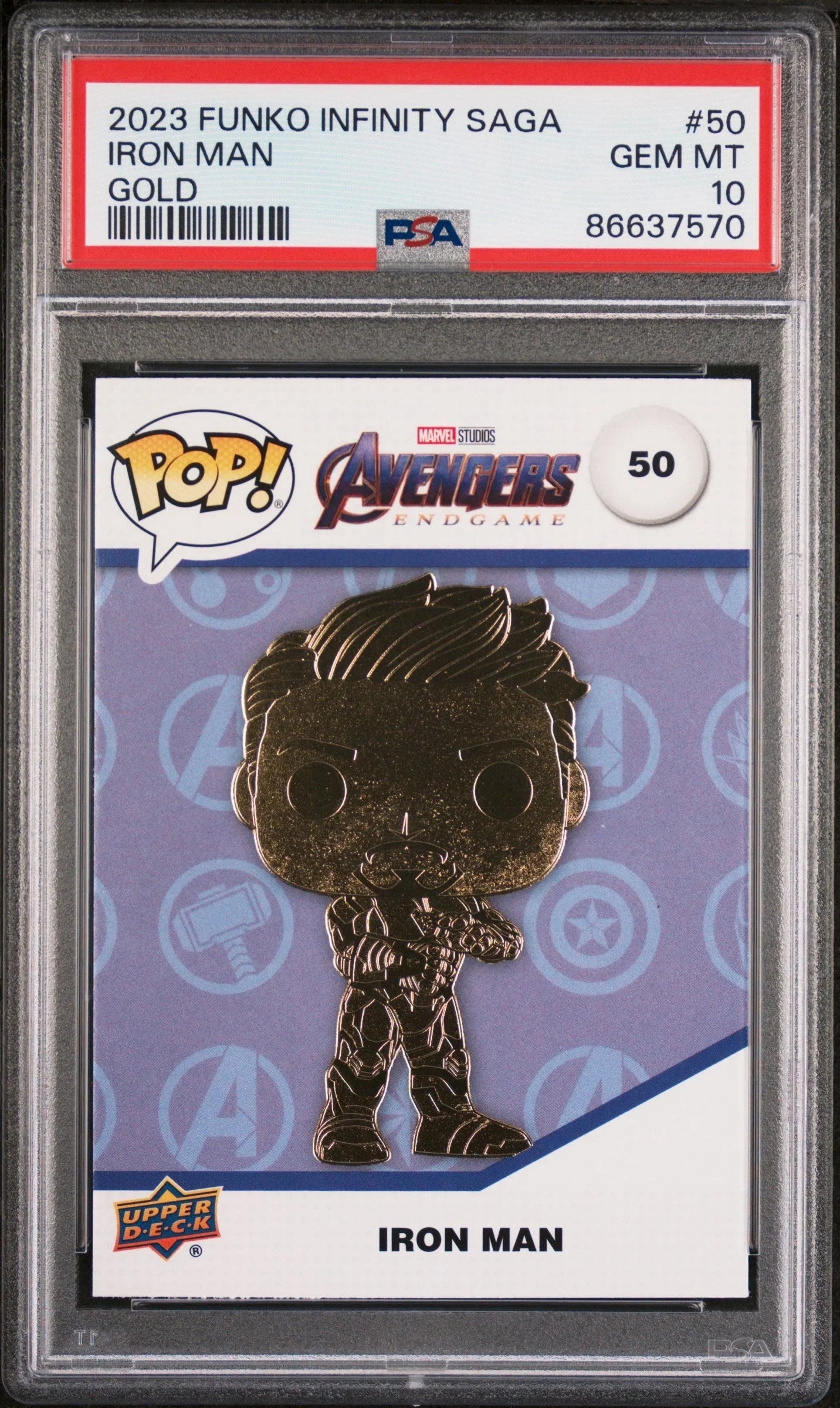 2023 UPPER DECK FUNKO POP MARVEL IRON MAN GOLD #50 PSA 10