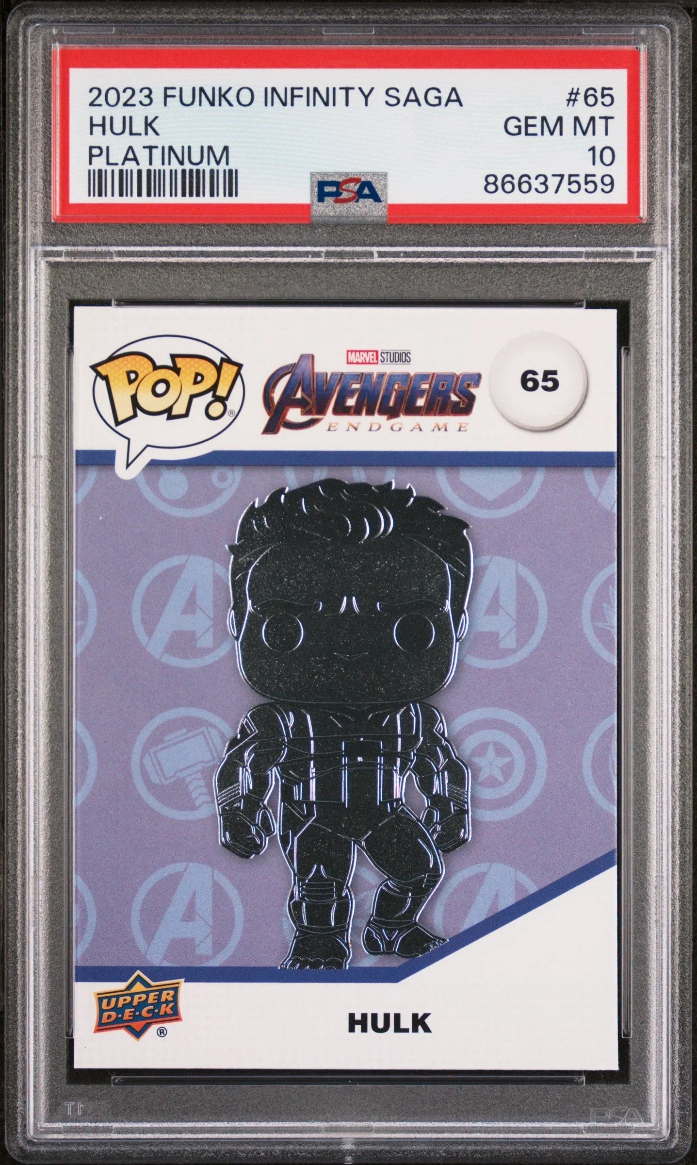 2023 UPPER DECK FUNKO POP MARVEL HULK PLATINUM #65 PSA 10