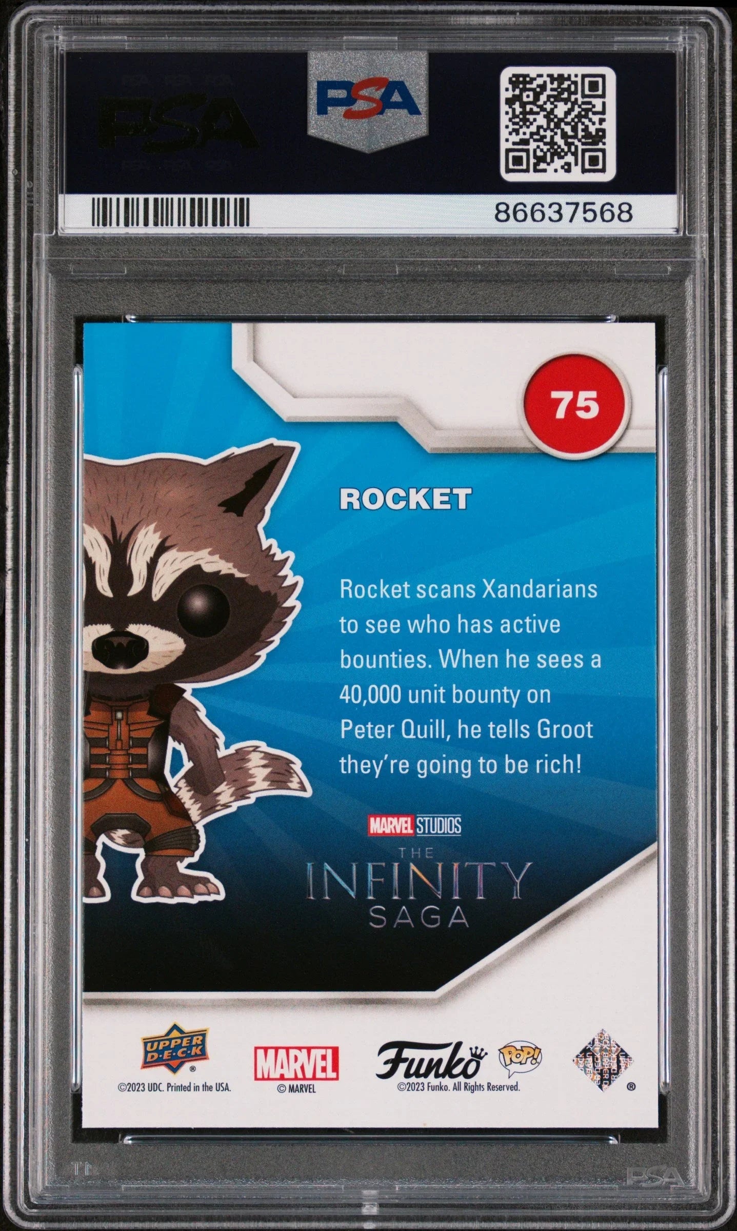 2023 UPPER DECK FUNKO POP MARVEL ROCKET GOLD #75 PSA 10