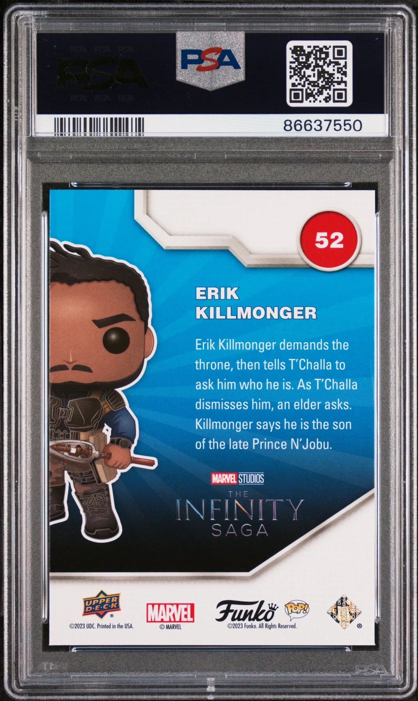 2023 UPPER DECK FUNKO POP MARVEL ERIK KILLMONGER PLATINUM #52 PSA 10