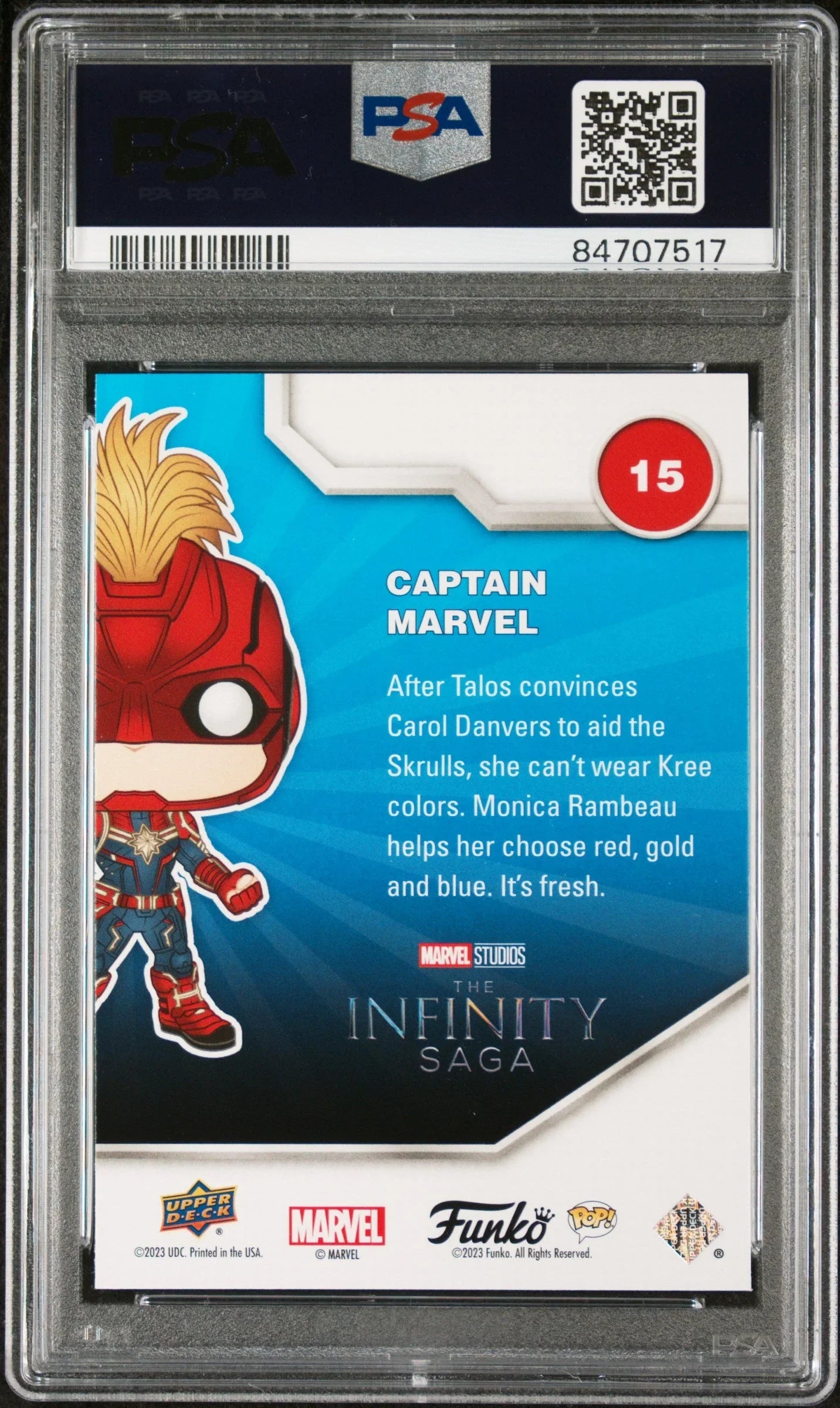 2023 UPPER DECK FUNKO POP MARVEL CAPTAIN MARVEL PLATINUM #15 PSA 10