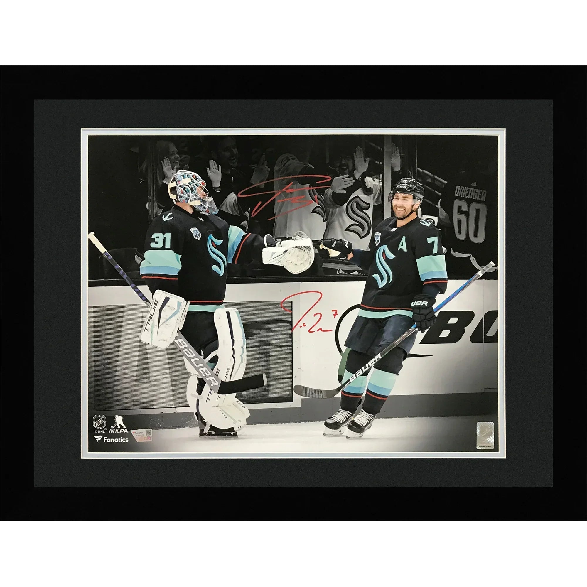Philipp Grubauer And Jordan Eberle Autographed Seattle Kraken Deluxe Framed 16x20 Photo - Fanatics