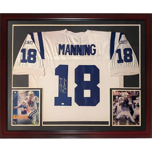 Peyton Manning Autographed Indianapolis Colts (White #18) Deluxe Framed Jersey