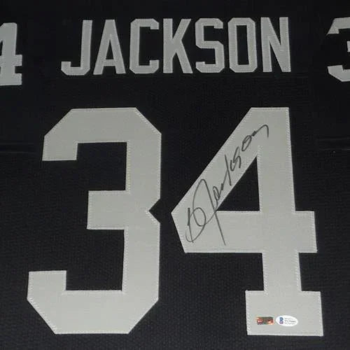 Bo Jackson Autographed Oakland Raiders (Black #34) Deluxe Framed Jersey - Beckett
