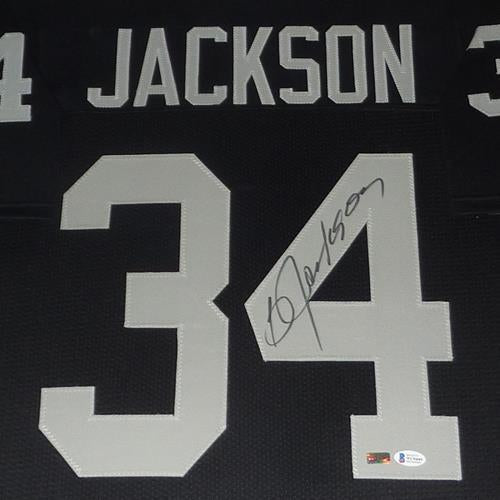 Bo Jackson Autographed Oakland Raiders (Black #34) Deluxe Framed Jersey - Beckett