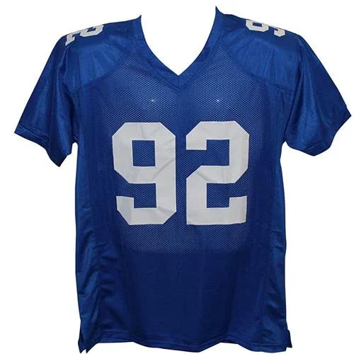 Michael Strahan Autographed New York Giants (Blue #92) Custom Jersey - Beckett