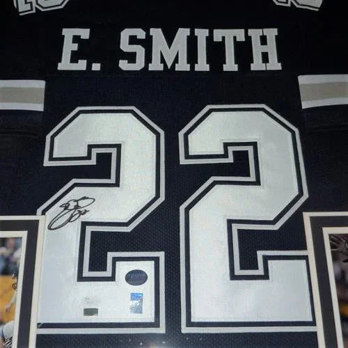 Emmitt Smith Autographed Dallas Cowboys (Blue #22) Deluxe Framed Jersey - JSA