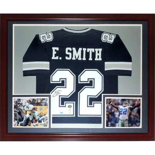 Emmitt Smith Autographed Dallas Cowboys (Blue #22) Deluxe Framed Jersey - JSA