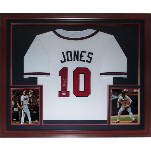 Chipper Jones Autographed Atlanta Braves (White #10) Deluxe Framed Jersey - Beckett