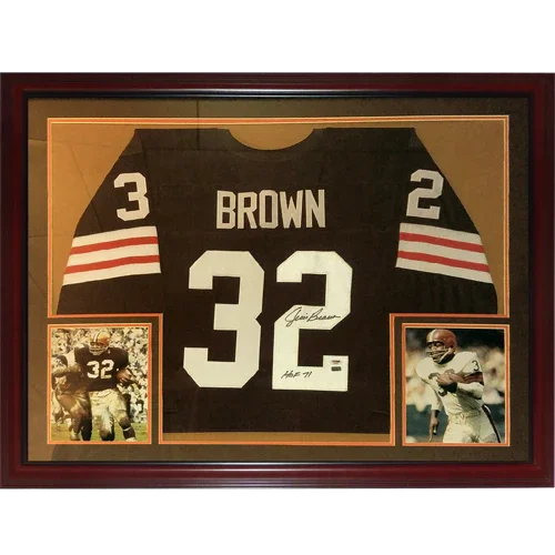 Jim Brown Autographed Cleveland Browns (Brown #32) Deluxe Framed Jersey w/ "HOF 71" - PSADNA
