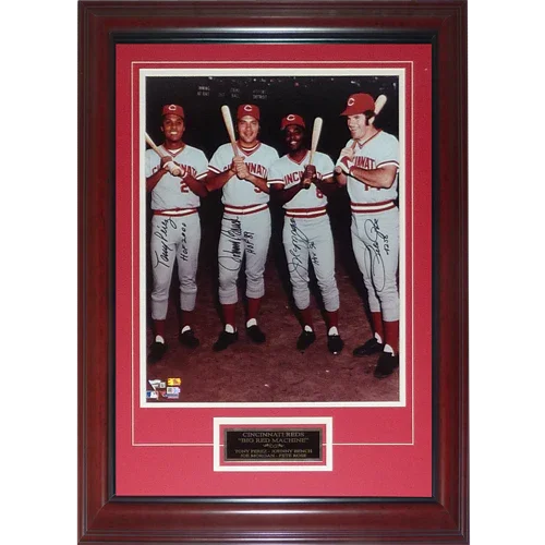 Cincinnati Reds Big Red Machine (Tony Perez, Johnny Bench, Joe Morgan, Pete Rose Autographed) Deluxe Framed 16x20 Photo - MLB