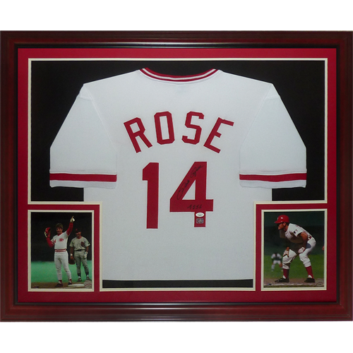 Pete Rose Autographed Cincinnati Reds (White #14) Deluxe Framed Jersey w/ "4256' - JSA