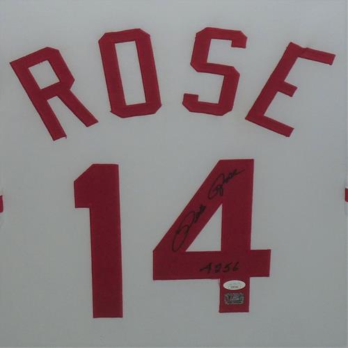 Pete Rose Autographed Cincinnati Reds (White #14) Deluxe Framed Jersey w/ "4256' - JSA