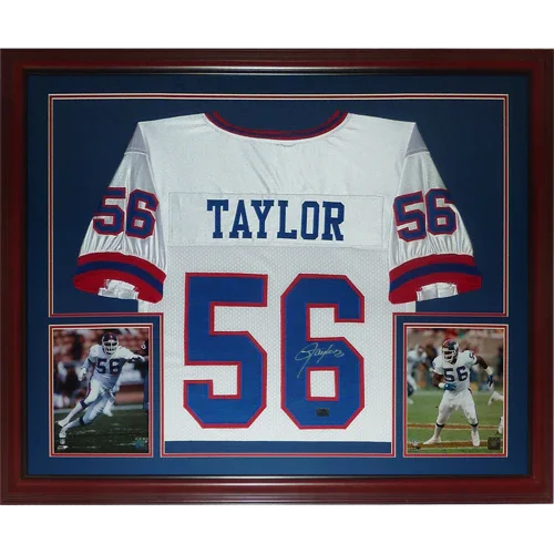 Lawrence Taylor Autographed New York Giants (White #56) Deluxe Framed Jersey - JSA