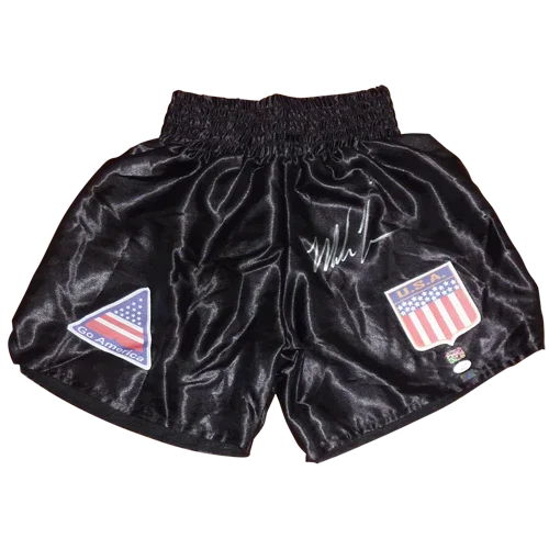 Mike Tyson Autographed Black Boxing Trunks - Tyson Holo, JSA