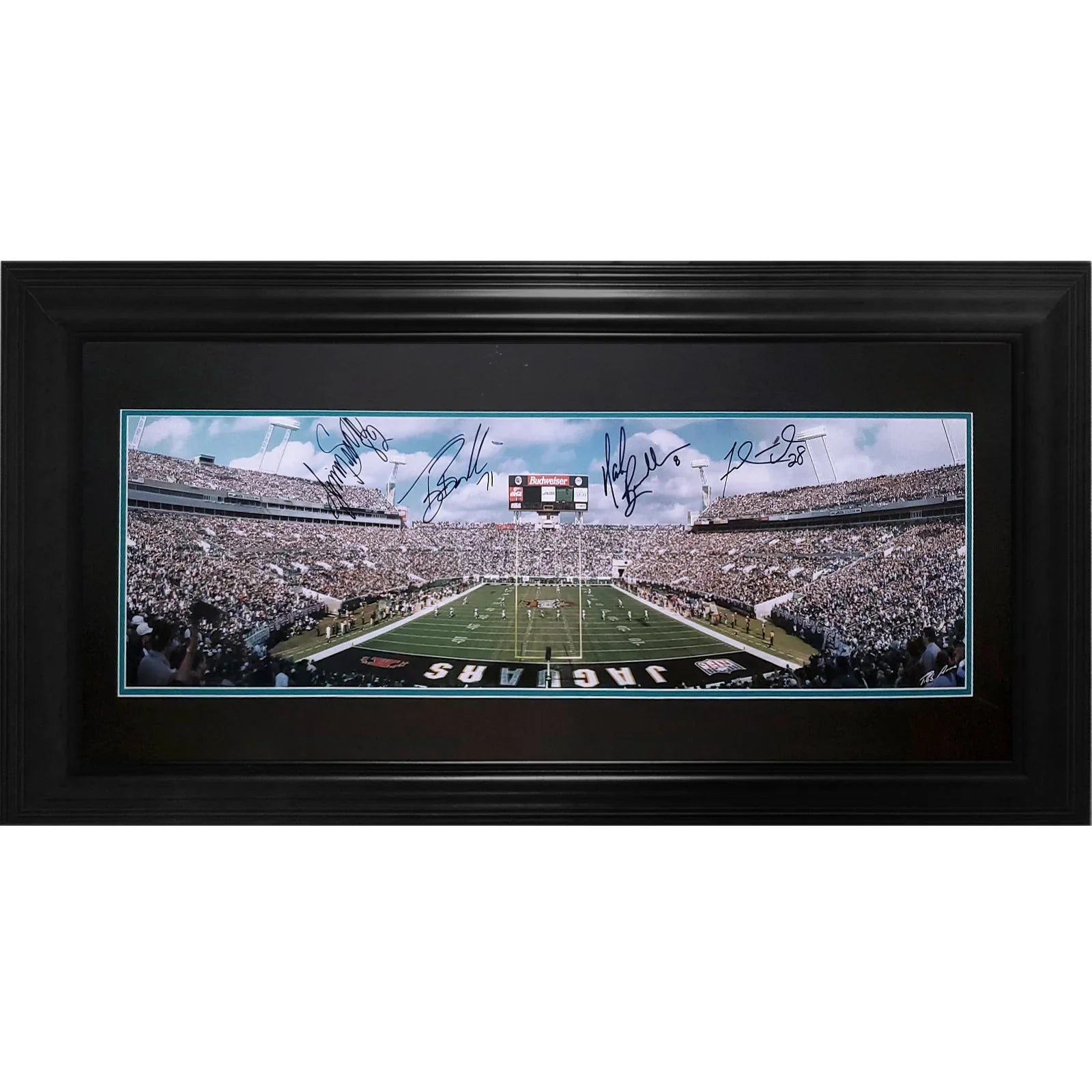 Tony Boselli, Mark Brunell Jimmy Smith And Fred Taylor Autographed Jacksonville Jaguars Deluxe Framed Panoramic Photo