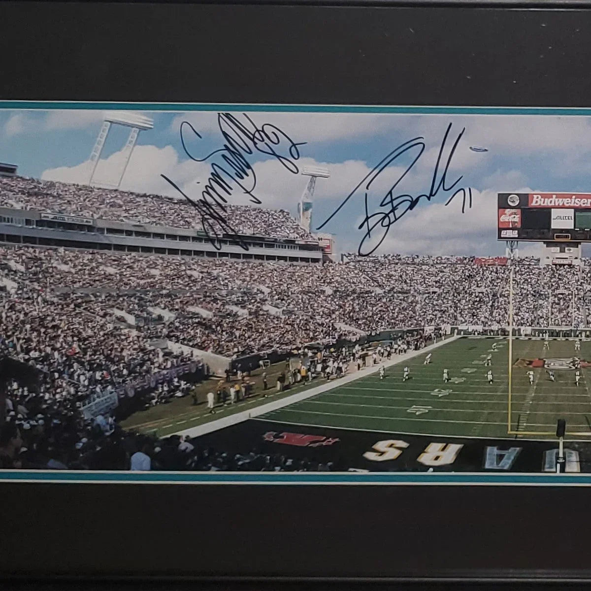 Tony Boselli, Mark Brunell Jimmy Smith And Fred Taylor Autographed Jacksonville Jaguars Deluxe Framed Panoramic Photo