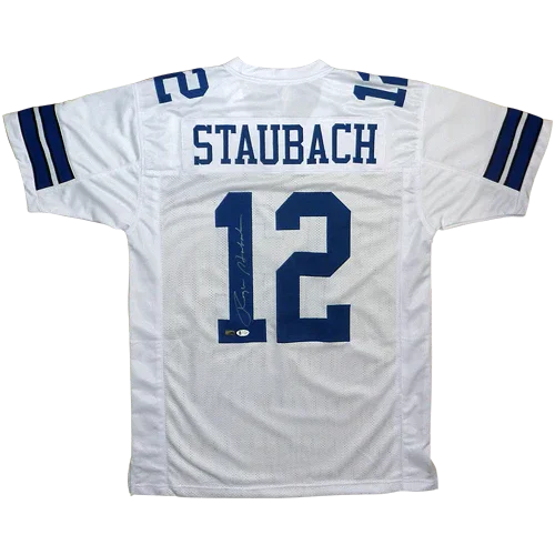 Roger Staubach Autographed Dallas Cowboys (White #12) Custom Jersey - JSA