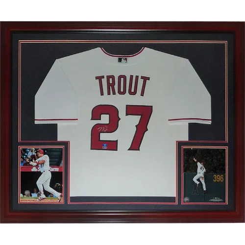 Mike Trout Autographed Los Angeles Angels (White #27) Deluxe Framed Jersey - MLB Holo