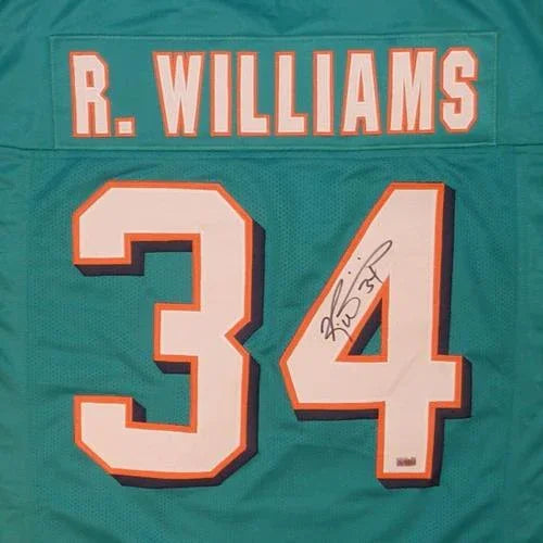 Ricky Williams Autographed Miami (Teal #34) Custom Jersey - Beckett