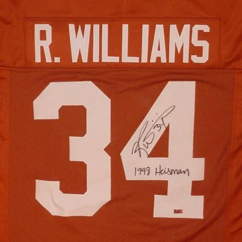 Ricky Williams Autographed Texas Longhorns (Orange #34) Custom Jersey w/ "1998 Heisman"