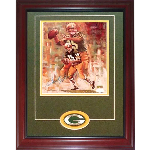 Bart Starr Autographed Green Bay Packers Deluxe Framed Artwork Lithograph with Patch - JSA
