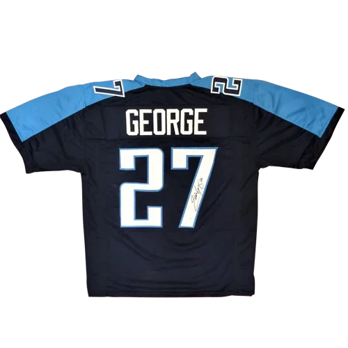 Eddie George Autographed Tennessee Titans (Blue #27) Custom Jersey - JSA