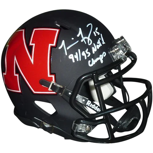 Tommie Frazier Autographed Nebraska Huskers (Amp Alternate) Mini Helmet w/ 94-95 Natl Champs