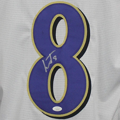 Lamar Jackson Autographed Baltimore (White #8) Custom Jersey - JSA
