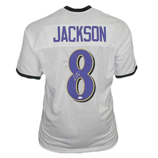 Lamar Jackson Autographed Baltimore (White #8) Custom Jersey - JSA