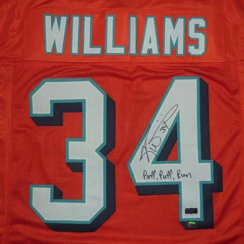 Ricky Williams Autographed Miami (Orange #34) Custom Jersey w/ Puff Puff Run - Radtke