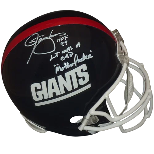 Lawrence Taylor Autographed New York Giants (Throwback) Deluxe Full-Size Replica Helmet w/ LT was a Bad M* F* Inscription - JSA