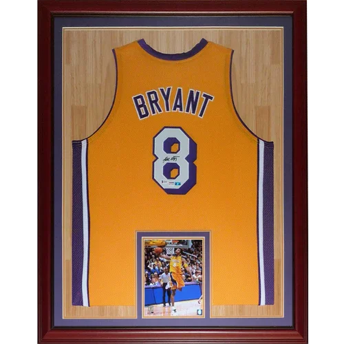 Kobe Bryant Autographed Los Angeles (Yellow #8) Deluxe Framed Jersey - PSADNA, Beckett Letter