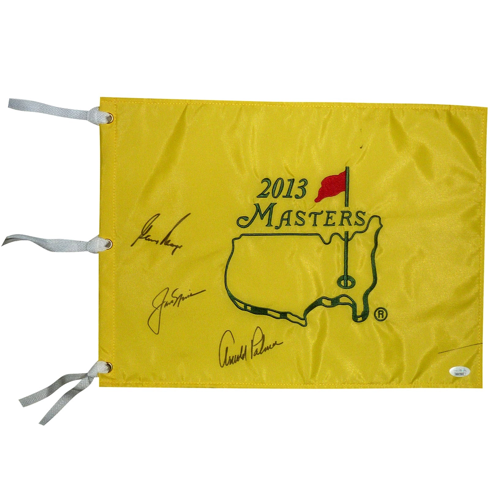 Jack Nicklaus, Arnold Palmer and Gary Player Autographed Masters Golf Pin Flag - JSA Full Letter