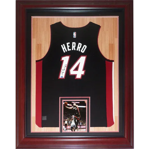 Tyler Herro Autographed Miami Heat (Black #14) Deluxe Framed NBA Jersey - JSA