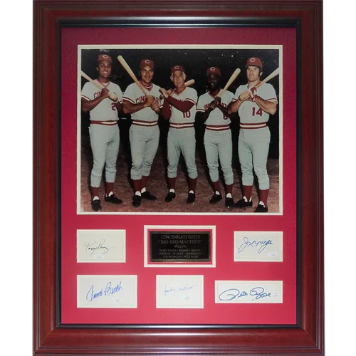 Cincinnati Reds Big Red Machine Deluxe Framed 16x20 Photo Piece with Autographs - Anderson, Bench, Morgan, Perez, Rose - JSA