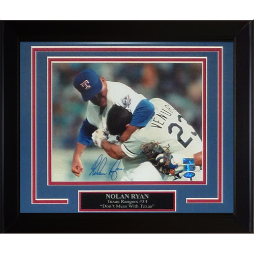 Nolan Ryan Autographed Texas Rangers (Punching Ventura) Deluxe Framed 8x10 Photo - Beckett