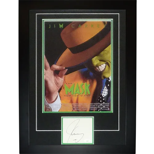 The Mask 11x17 Movie Poster Deluxe Framed with Jim Carrey Autograph - JSA