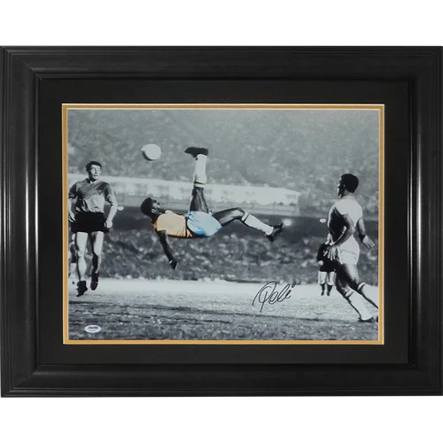 Pele Autographed Brazil Soccer (Bicycle Kick Spotlight) Deluxe Framed 16x20 Photo - PSADNA