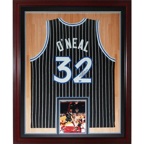 Shaquille O'Neal Autographed Orlando Magic (Black Pinstripe #32) Deluxe Framed Jersey - Beckett