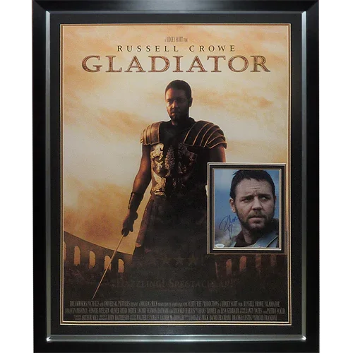 Gladiator Full-Size Movie Poster Deluxe Framed with Russell Crowe Autographed 8x10 Photo - JSA