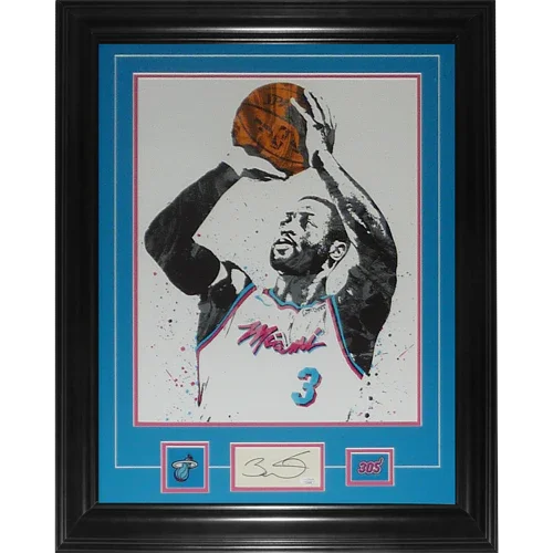 Dwyane Wade Autographed Miami Heat 11x14 Splash Art Deluxe Framed Piece - JSA