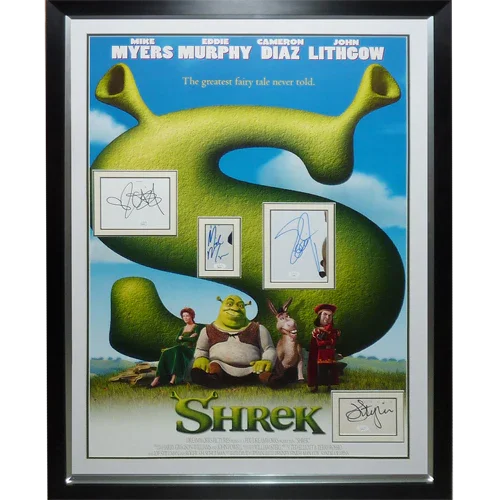 Shrek Full-Size Movie Poster Deluxe Framed with Mike Myers, Eddie Murphy, Cameron Diaz And John Lithgow Autographs - JSA